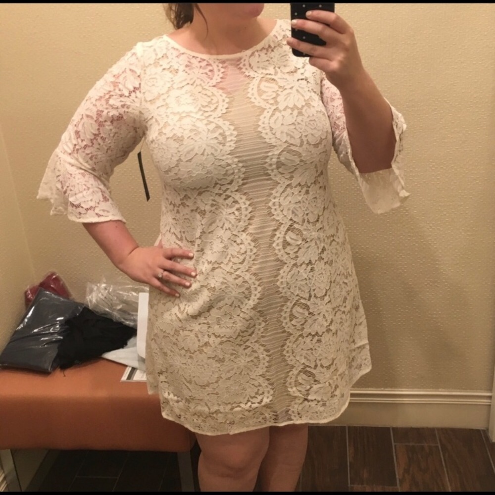 Cream lace dress with nude underlay